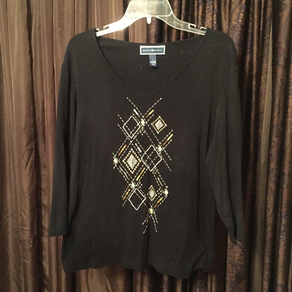 Black Embellished 3/4 Sleeve Shirt