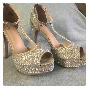 Gold hemmed high heels size 10