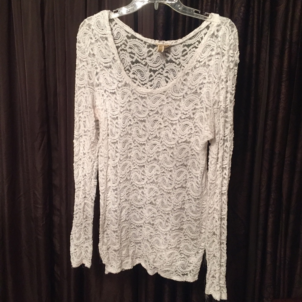 BKE White Lace Long Sleeve Top!