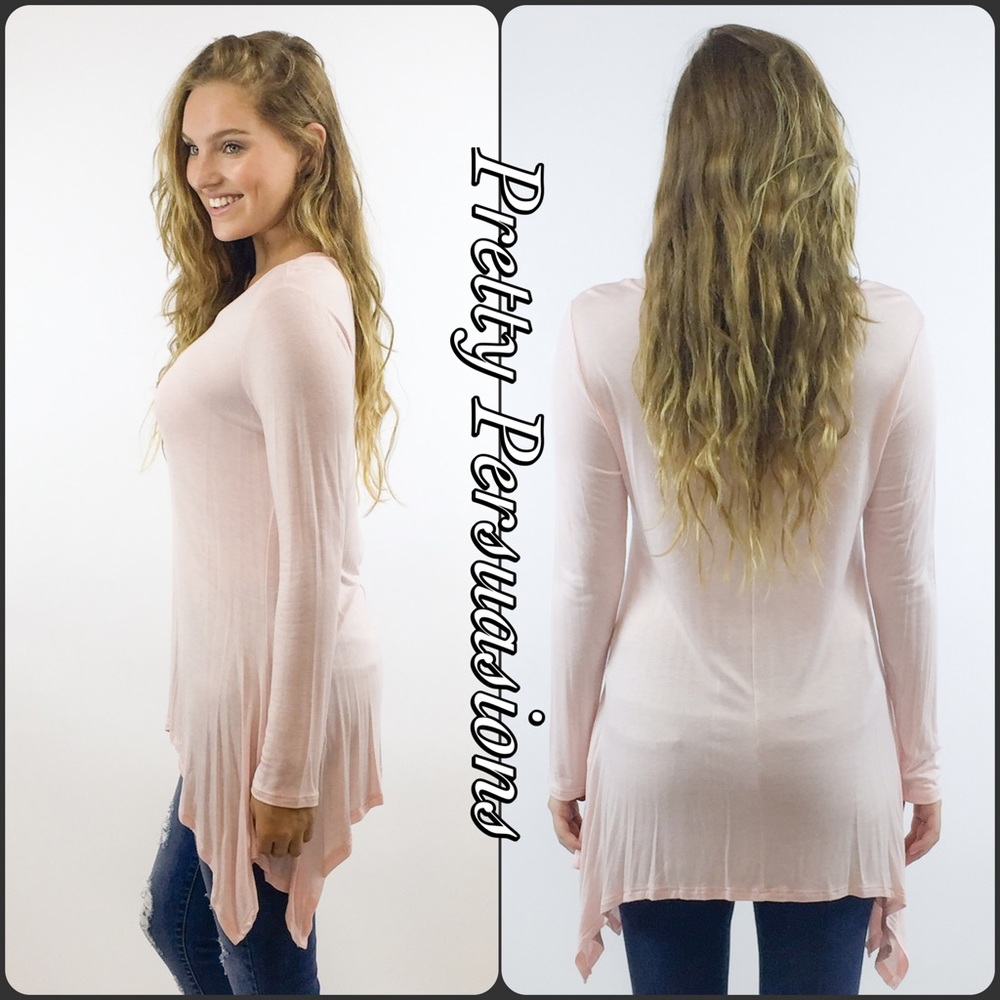 Light Pink Shark Bite Hem Long Sleeve Tunic Top - Picture 3 of 3