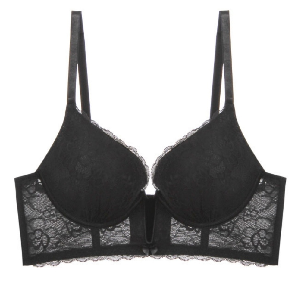 Black Long Line Overlay Bra