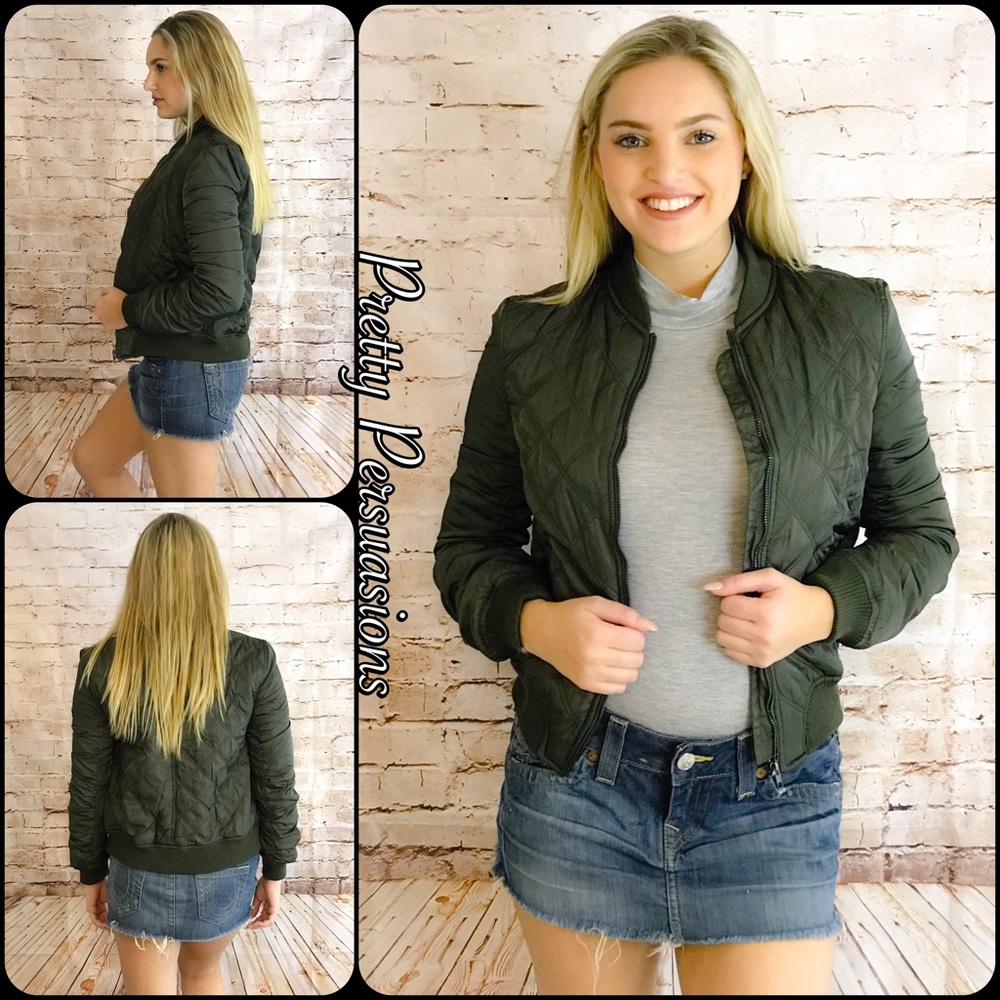 SALE🎉NWT Olive Green Quilted Bomber Jacket - Picture 5 of 8