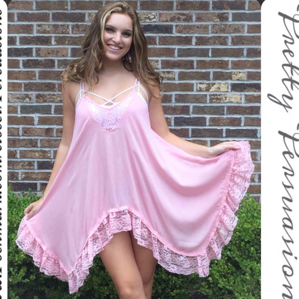 SOLD OUT‼️Pink Lace Trim Swing Slip Dress Tunic - Picture 4 of 4