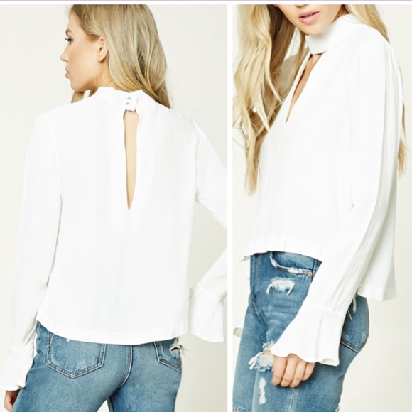 ⚡️SALE⚡️ Chic Cream Choker Blouse - Picture 2 of 2