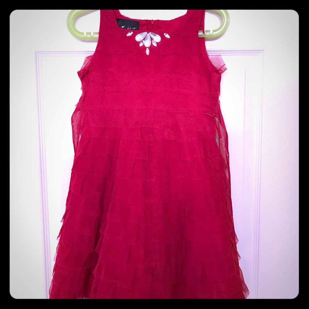 Girls maroon ruffle dress