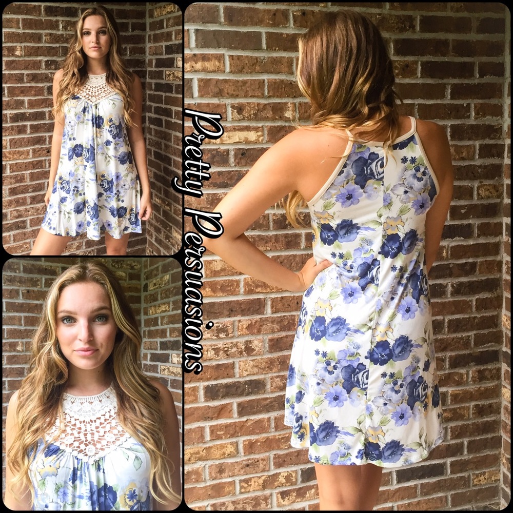 LAST ONE‼️Ditsy Floral Print & Lace Crochet Dress - Picture 3 of 4