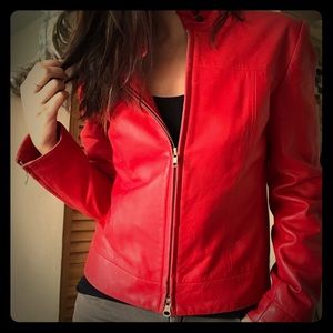 🔥Red Leather Jacket 😍 ❤️ Size: S