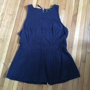 C.Wonder Navy Eyelet Peplum Top