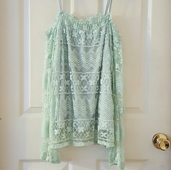 Off The Shoulder Long-Sleeve Lace Top (Mint) - Picture 3 of 3