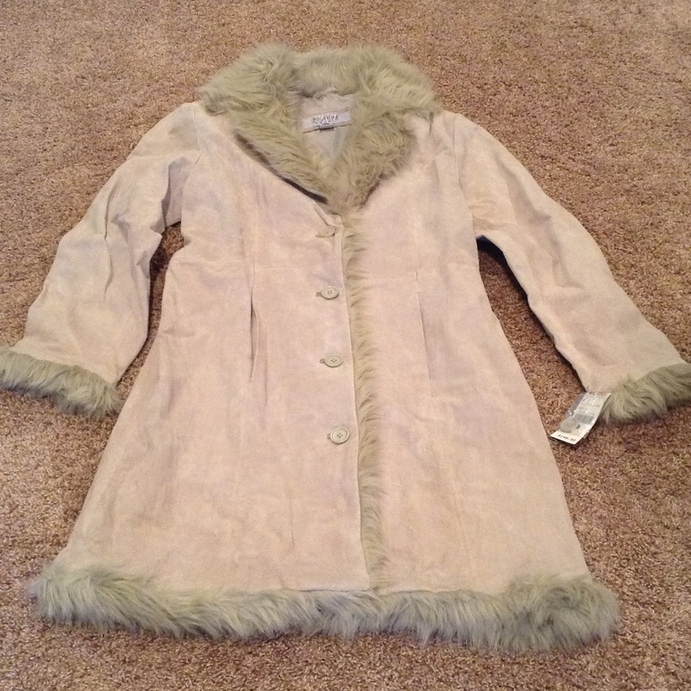 Wilson Leather Suede Coat with Faux Fur Trim