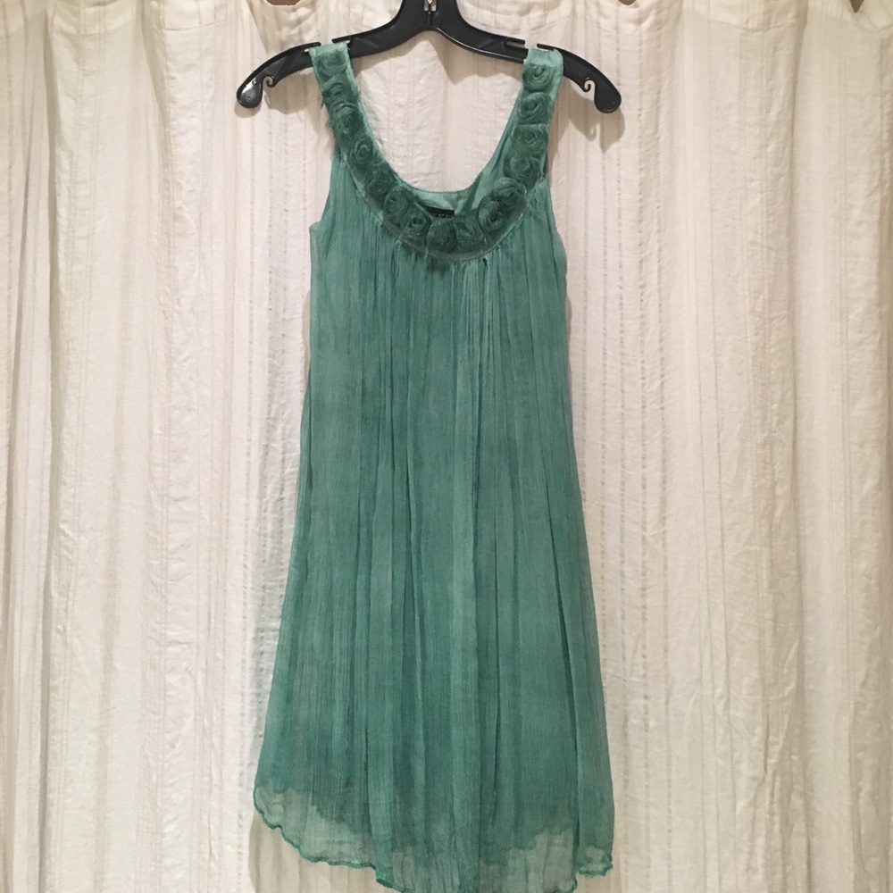 Green silk summer dress