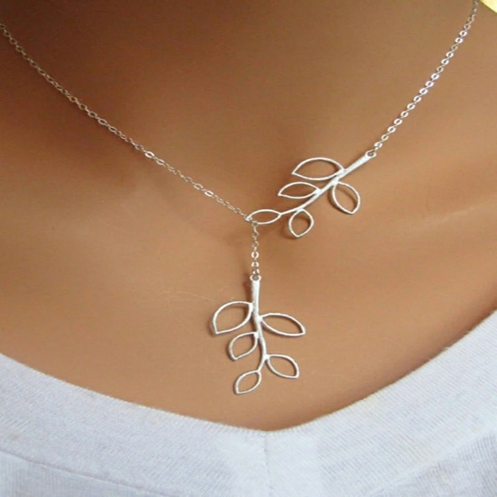Silver Plated Double Leaf Pendant Necklace