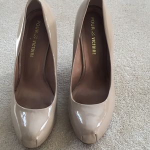 Pour la Victoire Patent Leather Nude Wedge - 9.5