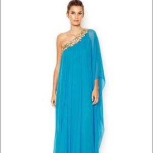 Never-worn Marchesa Notte one-shoulder caftan.
