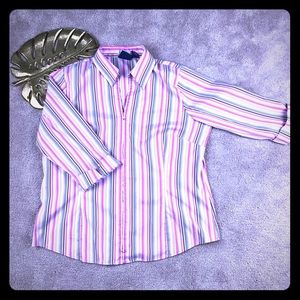 Gorgeous pink striped stretch zip up blouse