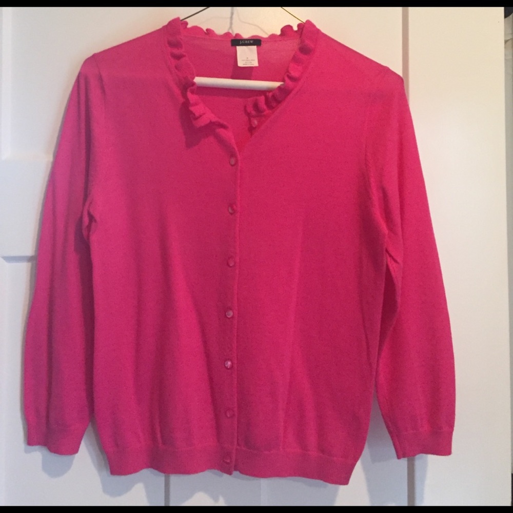 J. CREW pink cardigan with ruffle merino wool S