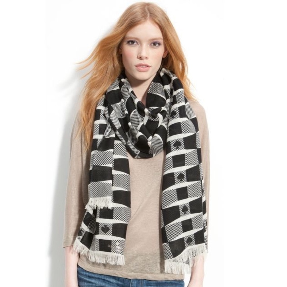 {kate spade} Black and White Printed Wool Scarf
