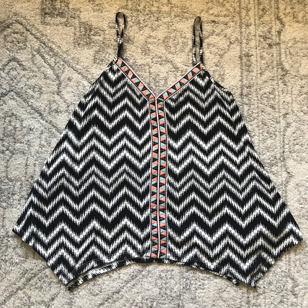 Tank Top Black and White with Pink and Seafoam