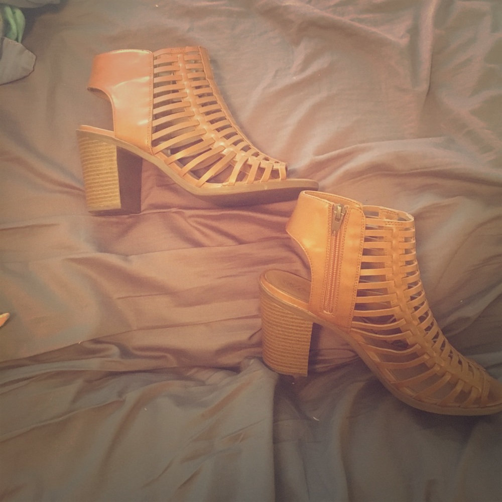 Caged peep toe heels