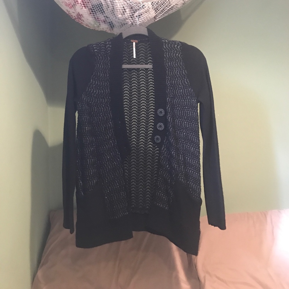 Free People Black and Silver Cardigan