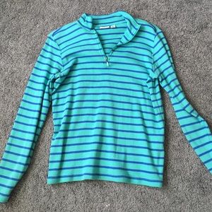 Aqua/blue striped pullover.