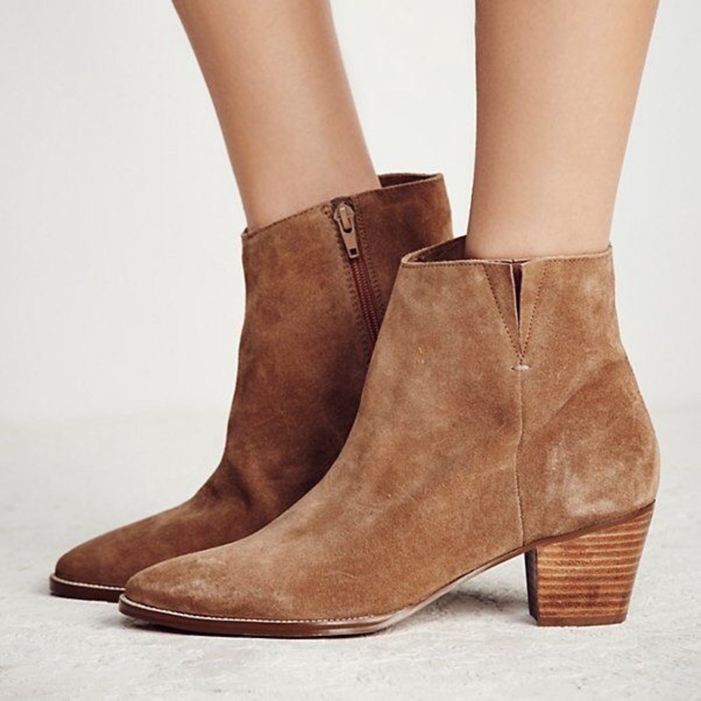 Tan Suede Leather Pointed Booties