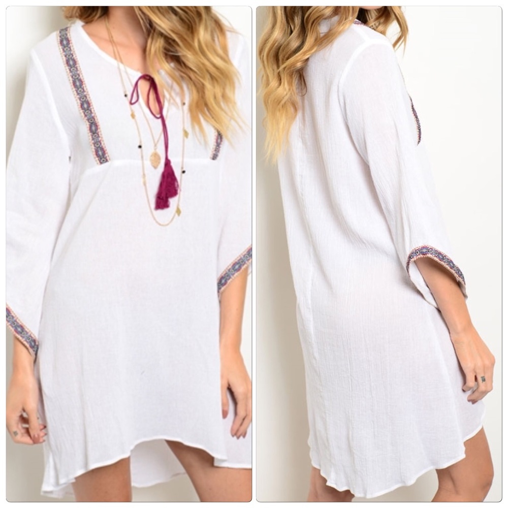 Woven Peasant Dress Ivory