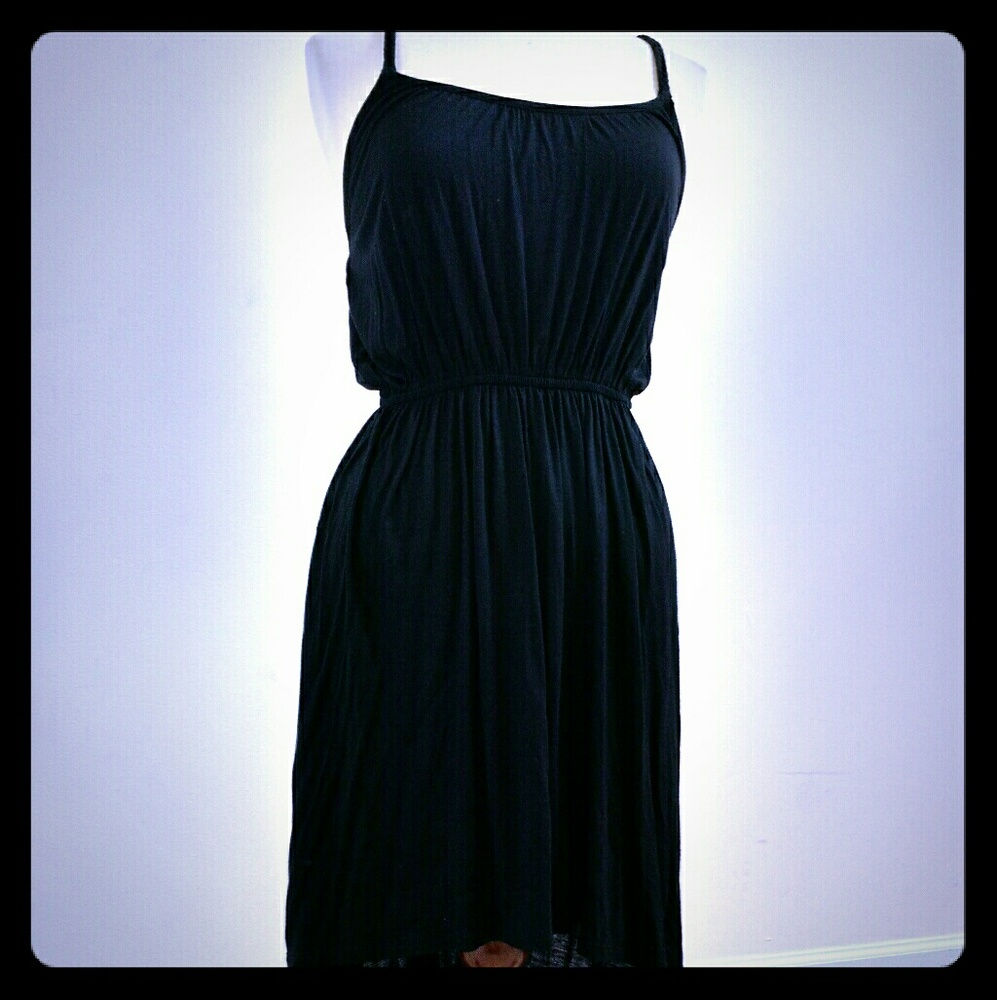 Black Spaghetti Strap Dress with High Low Hem