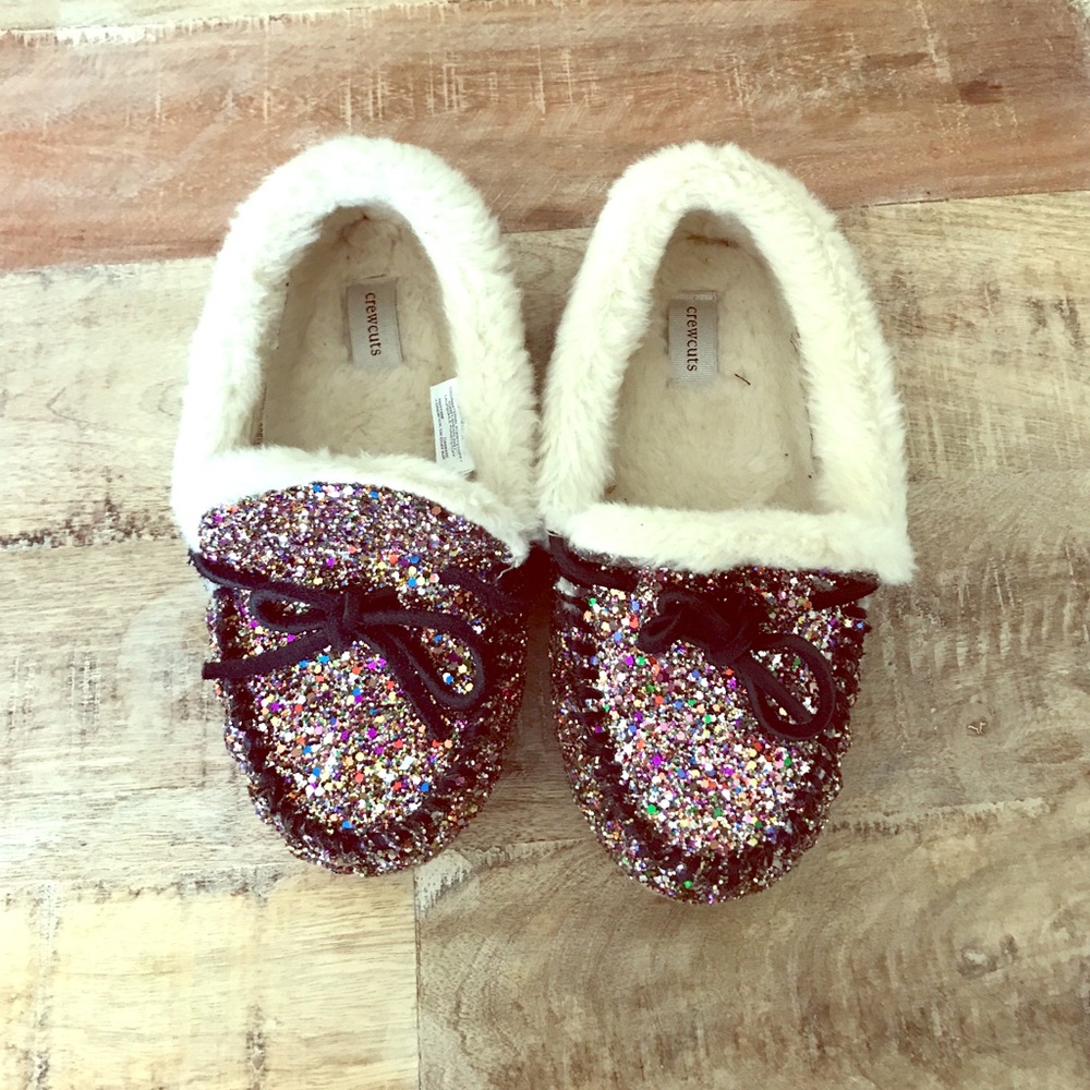 Crew cut glitter shearling lodge moccasins