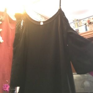 Black cold shoulder blouse with lace design