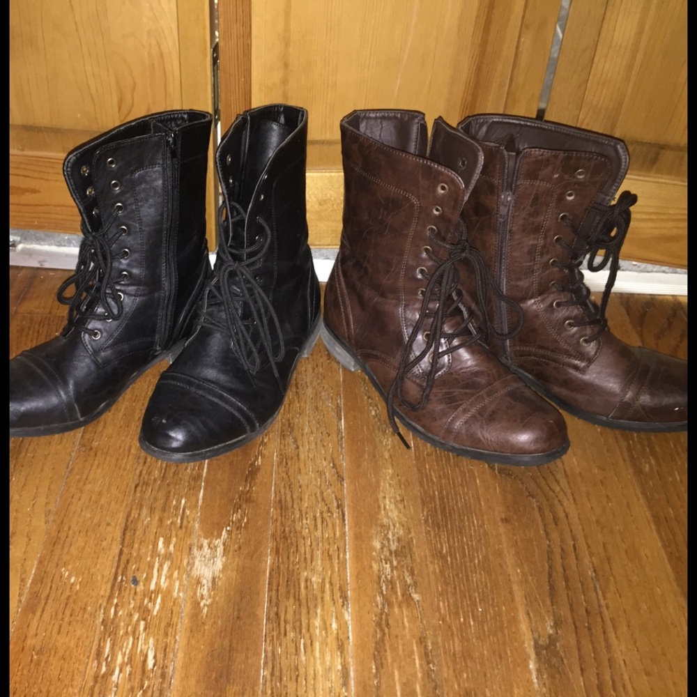 Black and brown ankle military style boots