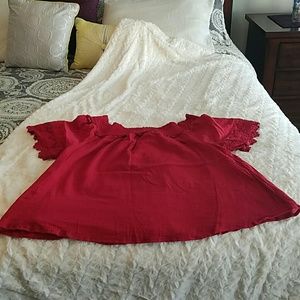 Off the shoulder red shirt