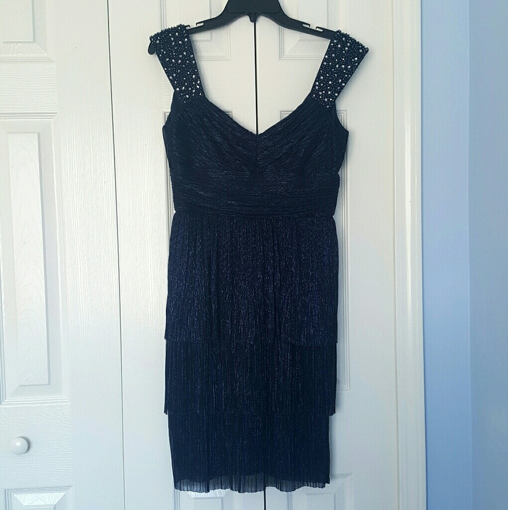 Elegant navy blue beaded Maggy London dress