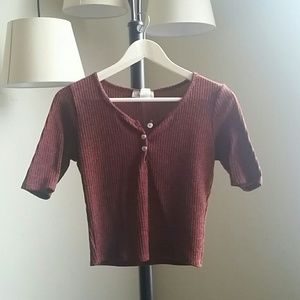 Ribbed Red Quarter Top