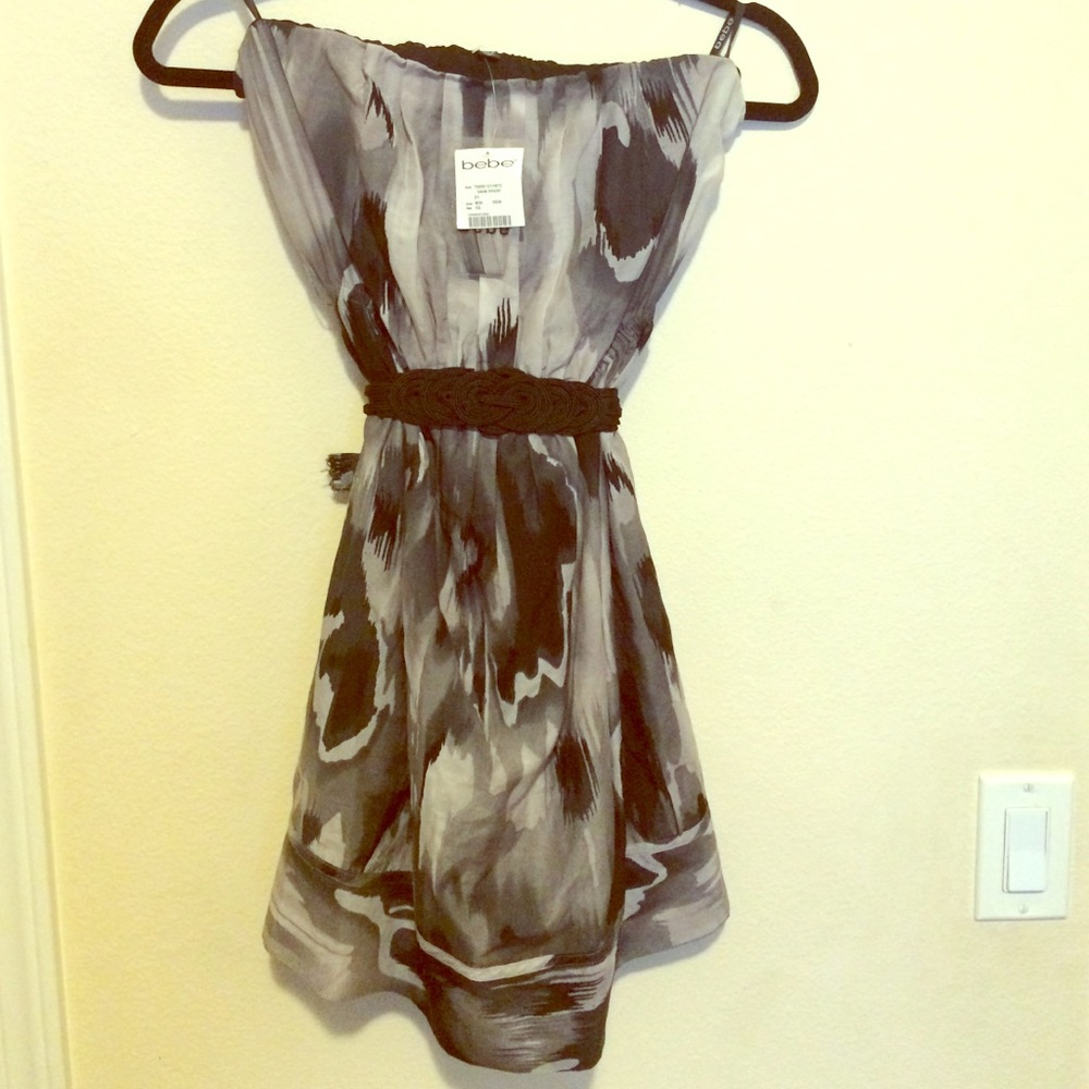 Bebe NWT strapless gray water color print dress xs