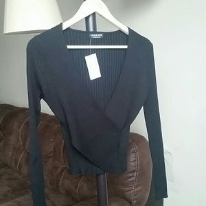 Black Crossover Long Sleeved Top