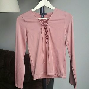 Pink Tie Up Long Sleeve Top