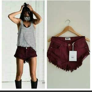 New One Teaspoon Bordeaux Bandits Shorts Size 25