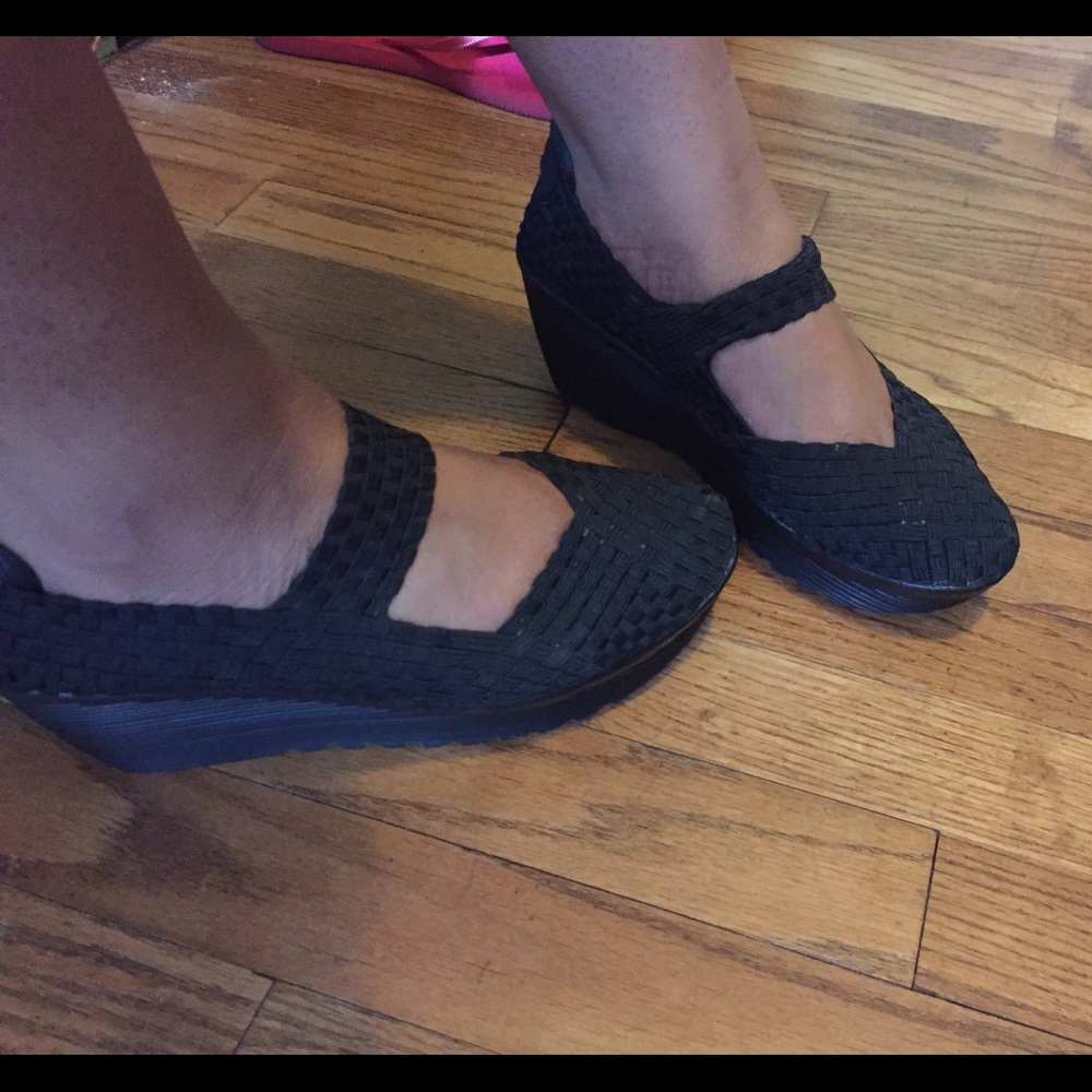 Brand-new black maryjane wedges