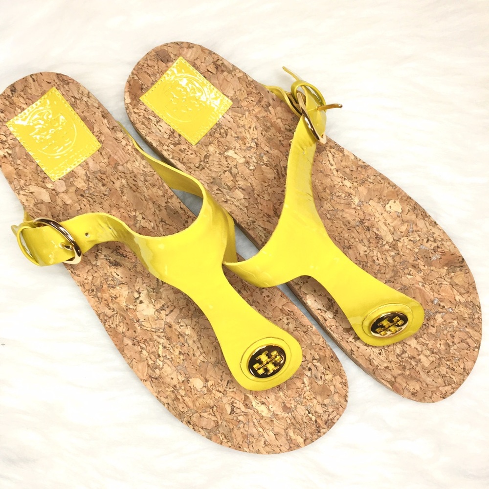 TORY BURCH Jane Cork Sandal in Banana Yellow Sz 10 - Picture 3 of 5