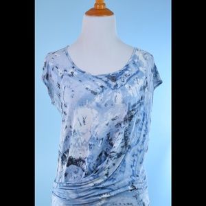 CAbi blue white tie dye rayon top XS