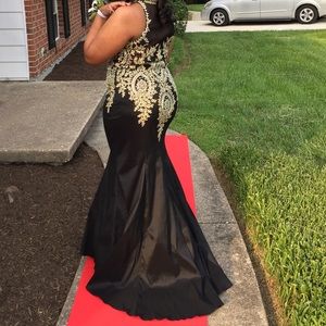 Black and gold prom dress