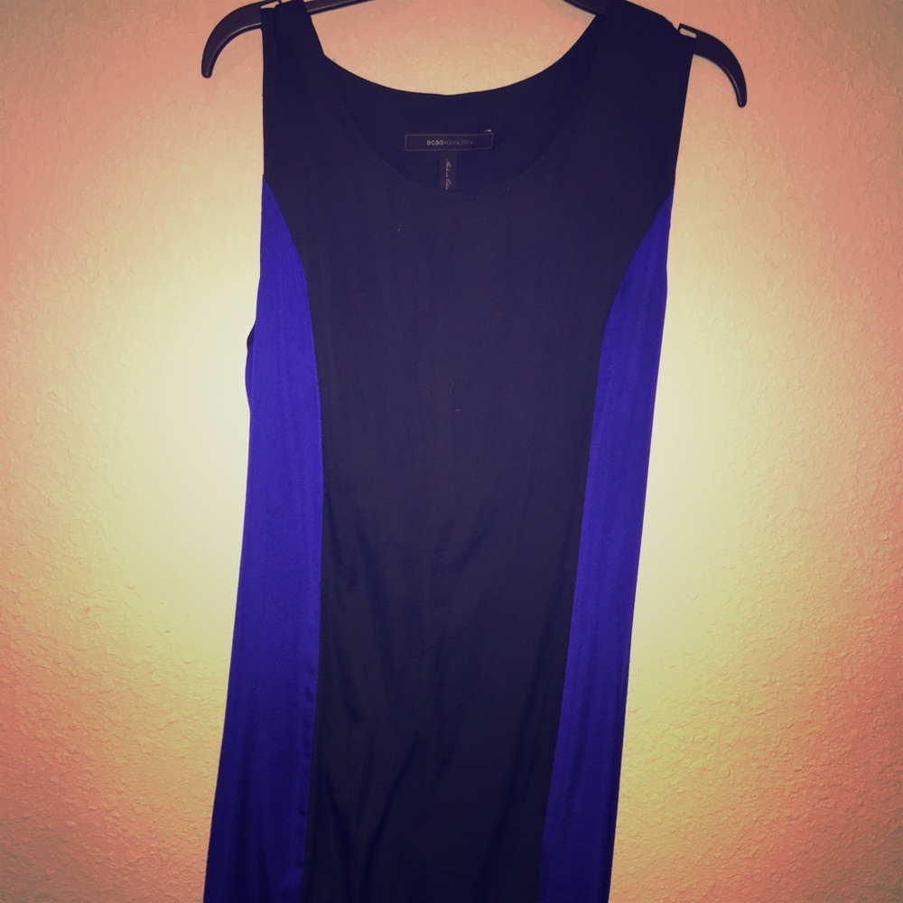 BCBG sleeveless black and blue dress