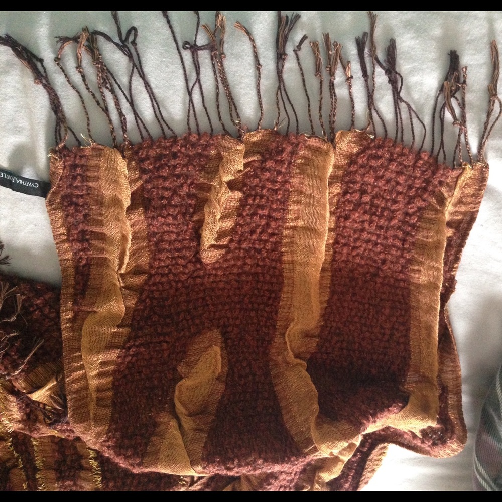 Cynthia Rowley metallic gold brown tones scarf - Picture 2 of 3
