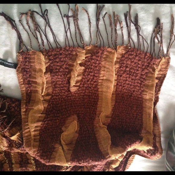 Cynthia Rowley metallic gold brown tones scarf - Picture 2 of 3