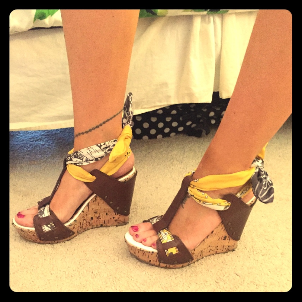 Miss Sixty Ankle Wrap Wedge Sandals