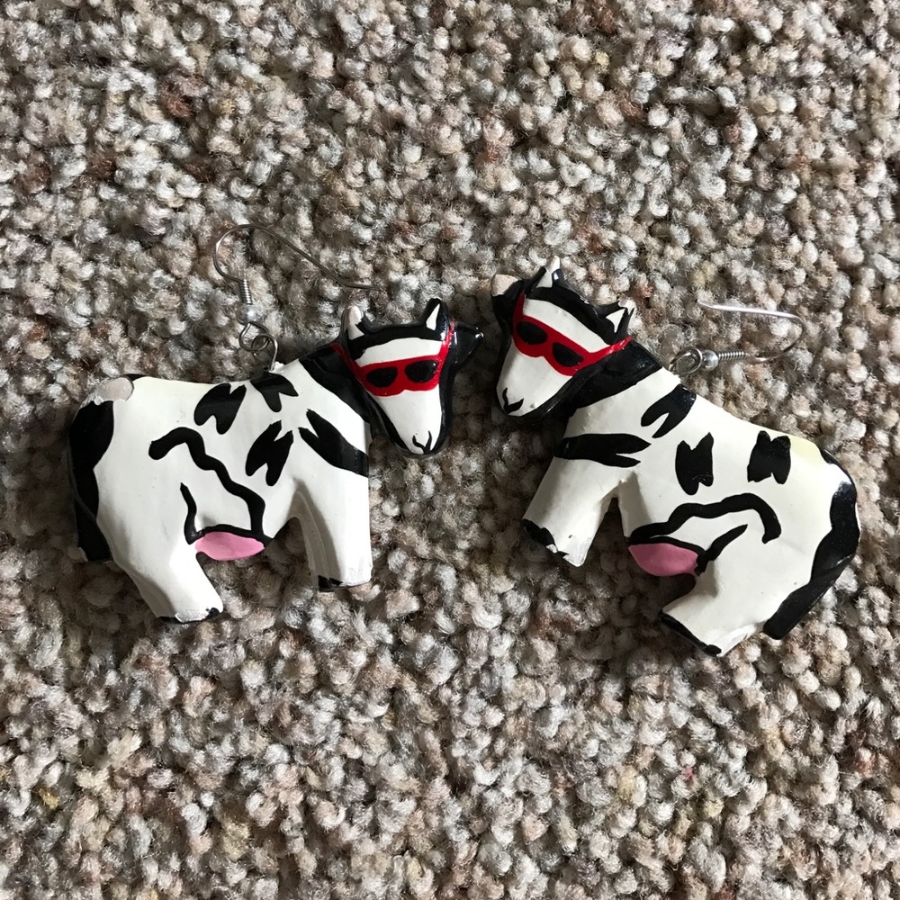 Hand painted cow earrings!