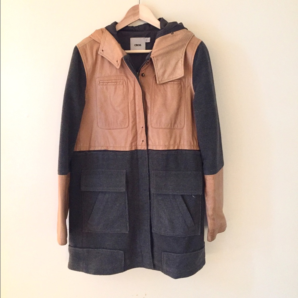 Leather color block jacket