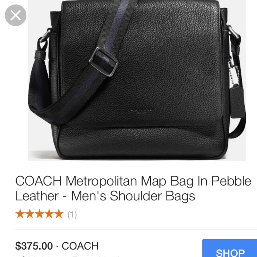 COACH men's black leather messenger bag