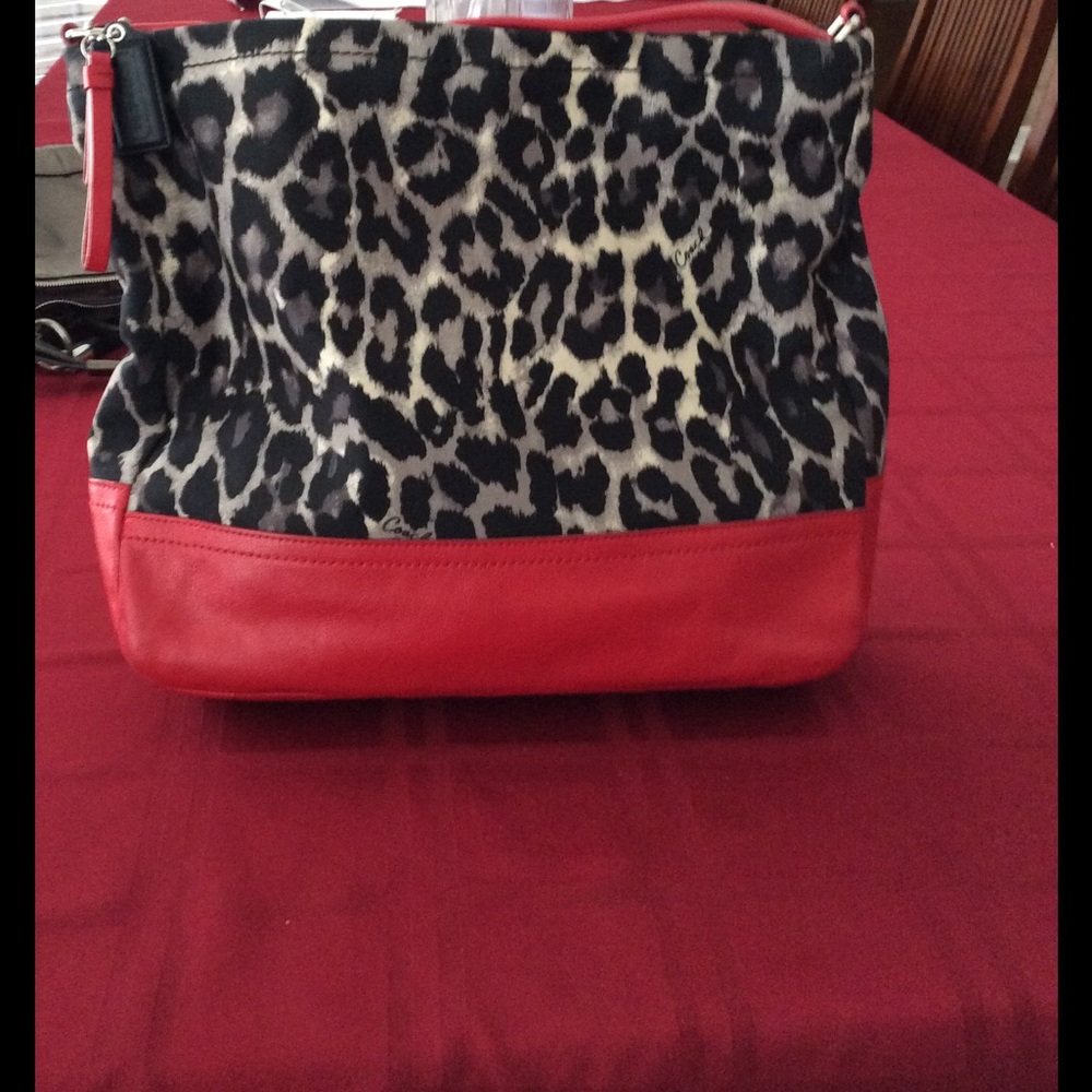 Coach Handbag Black  leopard Print